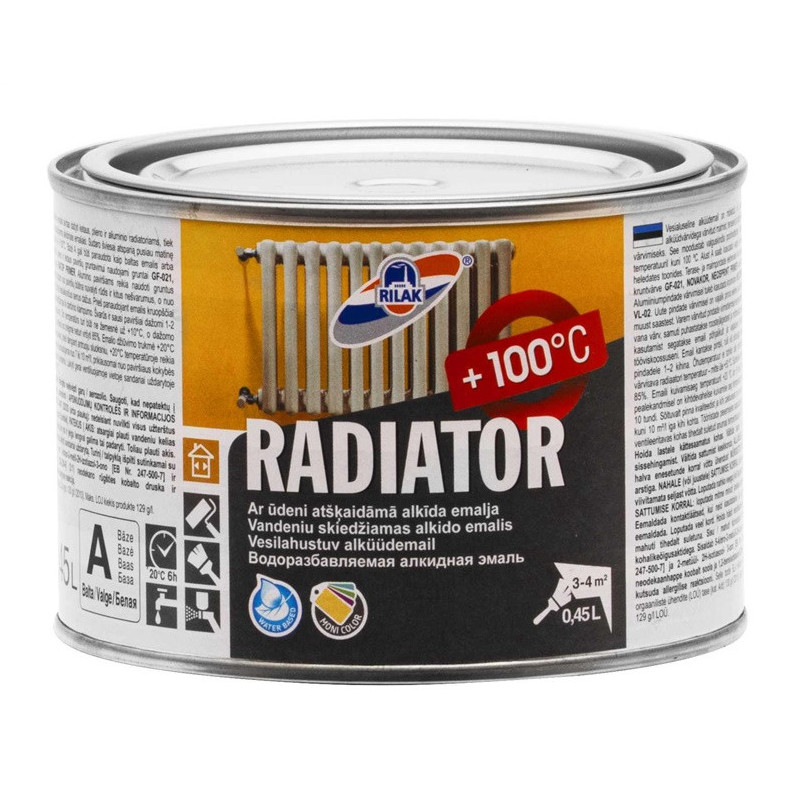 Radiatorių dažai Rilak Radiator, 0.45 l balti