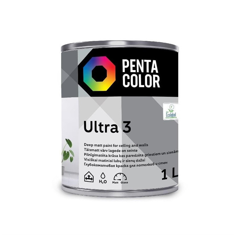 Dispersiniai dažai Pentacolor Ultra 3, balta, 1 l