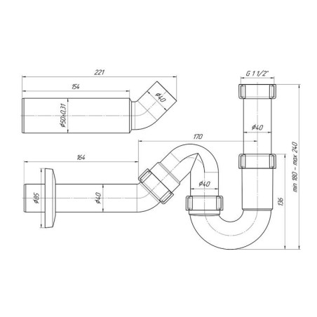 Sifonas Aniplast DY0136EU,  1 1/2 x 40, be ventilio