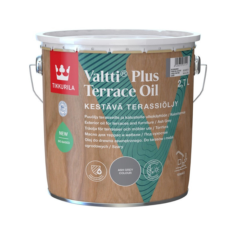 Aliejus med Tikkurila Valtti Plus Terrace Oil, pilka, 2.7 l