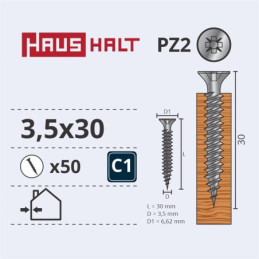 Medsraigčiai Haushalt, 3,5 x 30 mm, ZN, PZ2, 50 vnt.