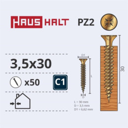 Medsraigčiai Haushalt, 3,5 x 30 mm, ZN, PZ2, 50 vnt.