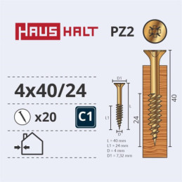 Medsraigčiai Haushalt, 4 x 40/24 mm, ZN, PZ2, 20 vnt.