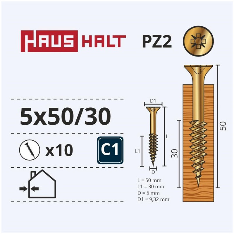 Medsraigčiai Haushalt, 5 x 50/30 mm, ZN, PZ3, 10 vnt.