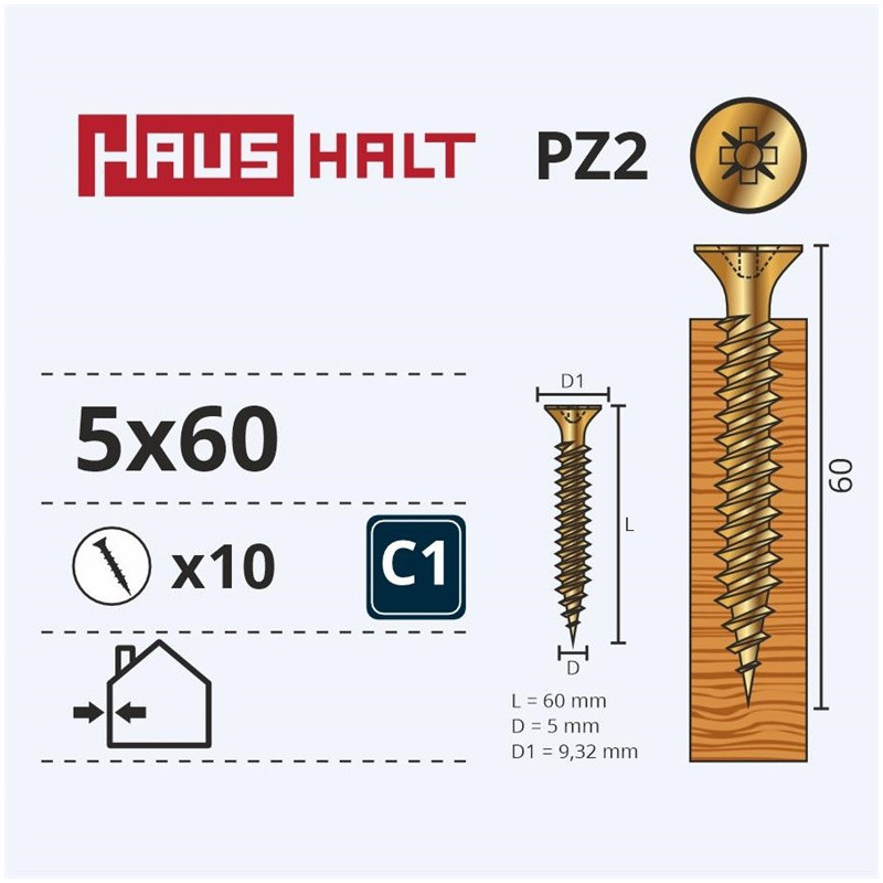 Medsraigčiai Haushalt, 5 x 60 mm, ZN, PZ2, 10 vnt.