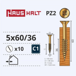 Medsraigčiai Haushalt, 5 x 60/36 mm, ZN, PZ2, 10 vnt.