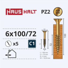 Medsraigčiai Haushalt, 6 x 100/72 mm, ZN, PZ3, 5 vnt.