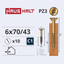 Medsraigčiai Haushalt, 6 x 70/42 mm, ZN, PZ3, 10 vnt.