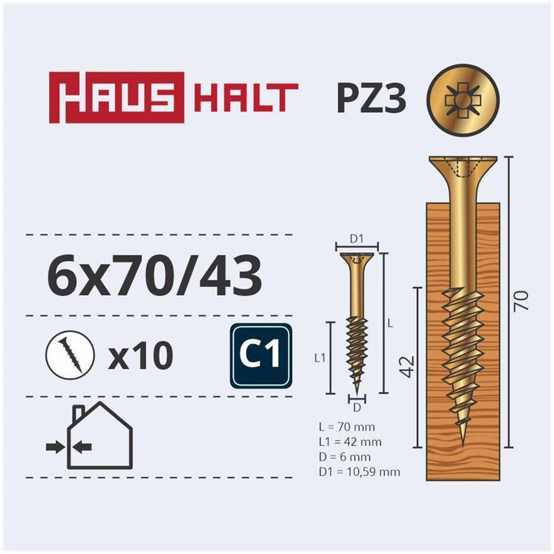 Medsraigčiai Haushalt, 6 x 70/42 mm, ZN, PZ3, 10 vnt.