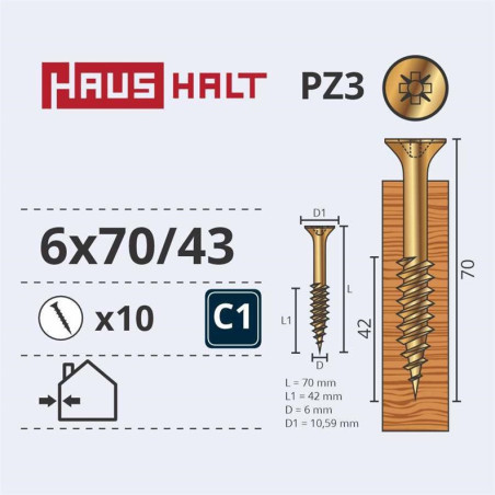 Medsraigčiai Haushalt, 6 x 70/42 mm, ZN, PZ3, 10 vnt.