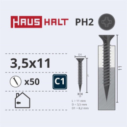 Medsraigčiai Haushalt, 3,5 x 11 mm, PH2, 50 vnt.