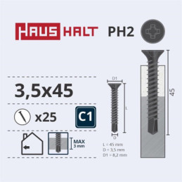 Medsraigčiai Haushalt, 3,5 x 45 mm, PH2, 25 vnt.