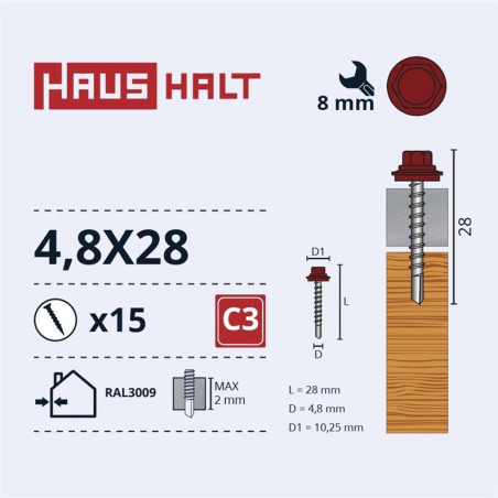 Savisriegiai Haushalt, DIN 7504K, 4,8 x 28 mm, 15 vnt.