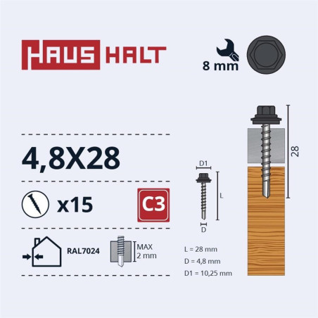 Savisriegiai Haushalt, DIN 7504K, 4,8 x 28 mm, 15 vnt.