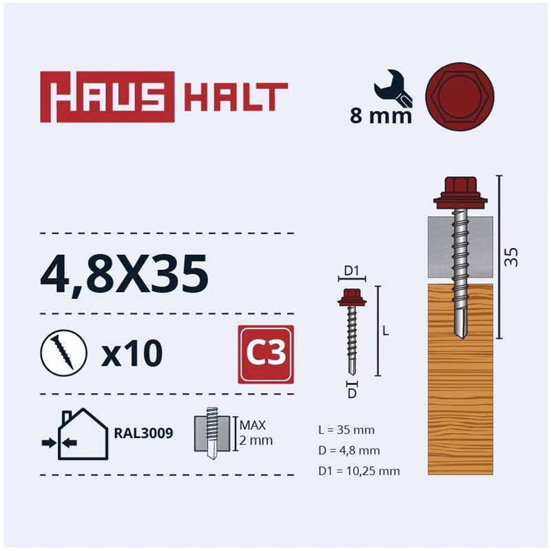 Savisriegiai Haushalt, DIN 7504K, 4,8 x 35 mm, 10 vnt.