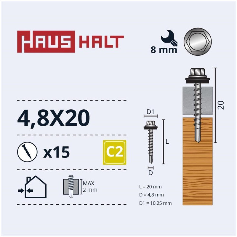 Savisriegiai Haushalt, DIN 7504K, 4,8 x 20 mm, 15 vnt.