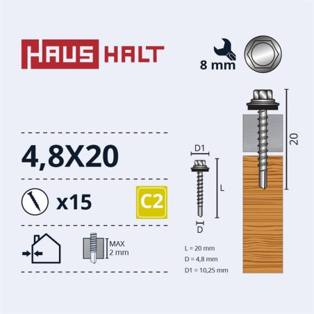 Savisriegiai Haushalt, DIN 7504K, 4,8 x 20 mm, 15 vnt.