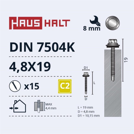 Savisriegiai Haushalt, DIN 7504K, 4,8 x 19 mm, 15 vnt.