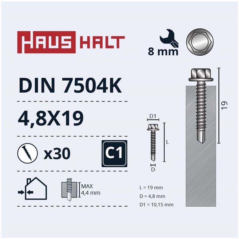 Savisriegiai Haushalt, DIN 7504K, 4,8 x 19 mm, 30 vnt.