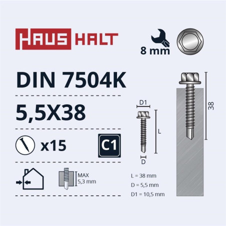 Savisriegiai Haushalt, DIN 7504K, 5,5 x 38 mm, 15 vnt.