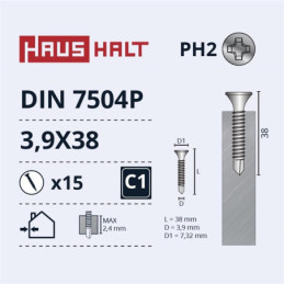 Savisriegiai Haushalt, DIN 7504P, 3,9 x 38 mm, 15 vnt.