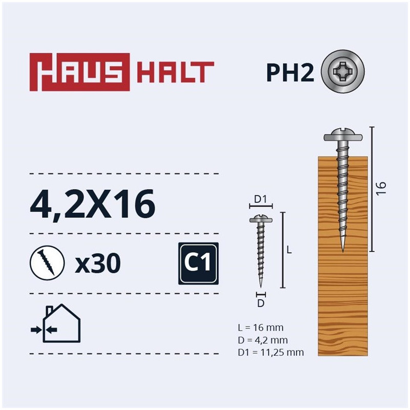 Savisriegiai Haushalt, DIN 14566, 4,2 x 16 mm, 30 vnt.