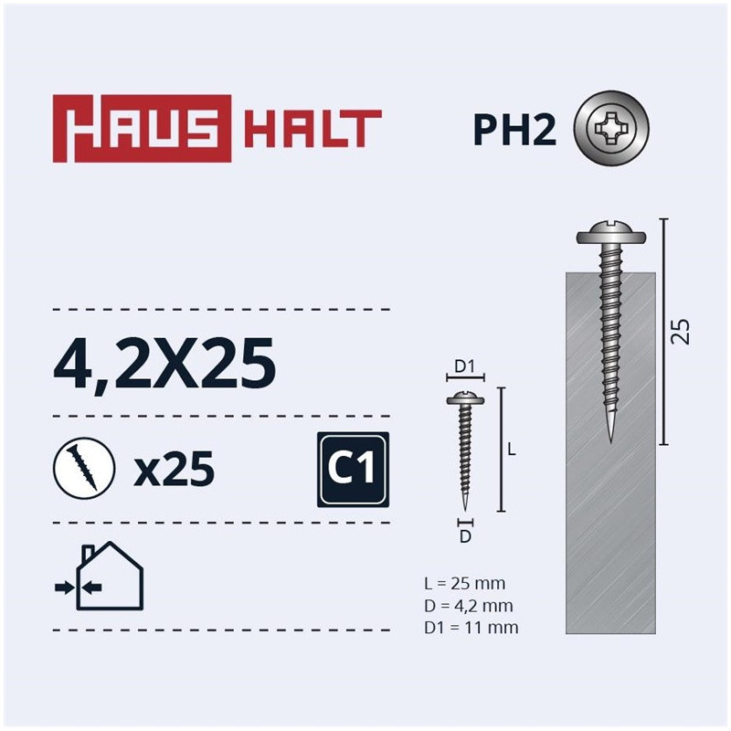 Savisriegiai Haushalt, DIN 14566, 4,2 x 25 mm, 25 vnt.