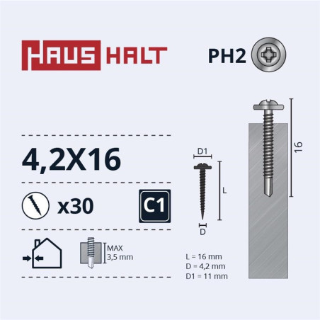 Savisriegiai Haushalt, MET/MET, DIN 14566, 4,2x16mm,30vnt.