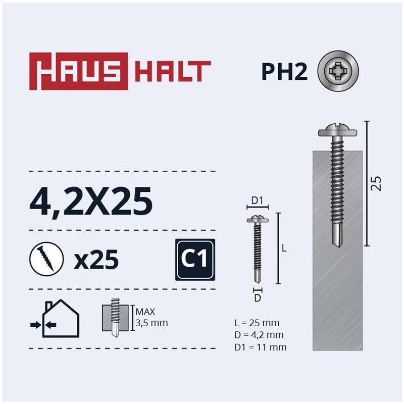 Savisriegiai Haushalt, DIN 14566, 4,2 x 25 mm, 25 vnt.