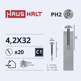 Savisriegiai Haushalt, DIN 14566, 4,2 x 32 mm, 20 vnt.