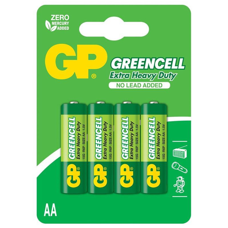 Elementai GP GREENCELL AA/R06, 1,5V, 4 vnt.