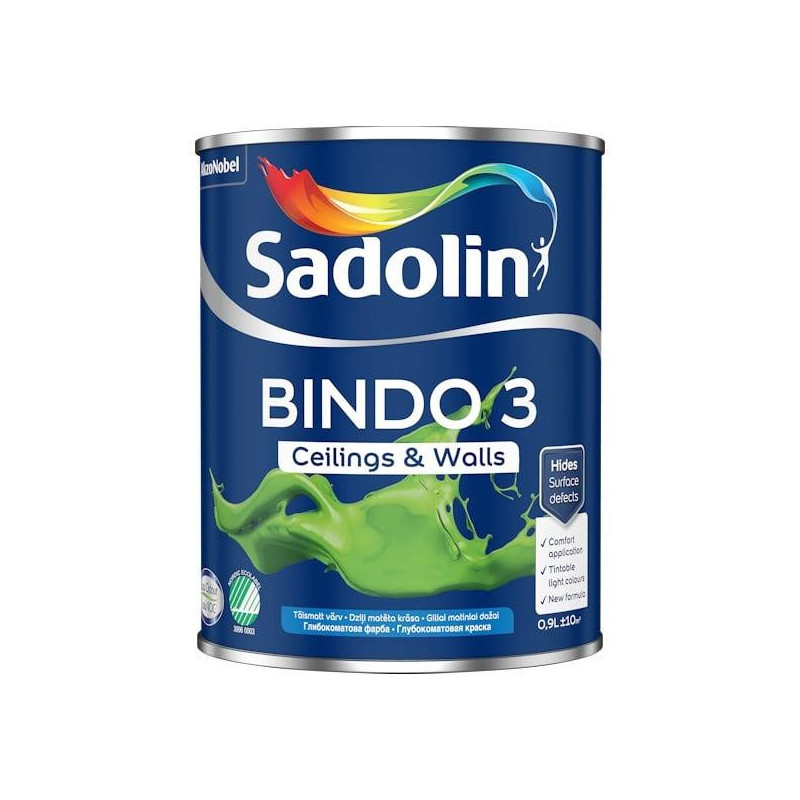 Dažai Sadolin Bindo 3 BW, balta, 0.9 l