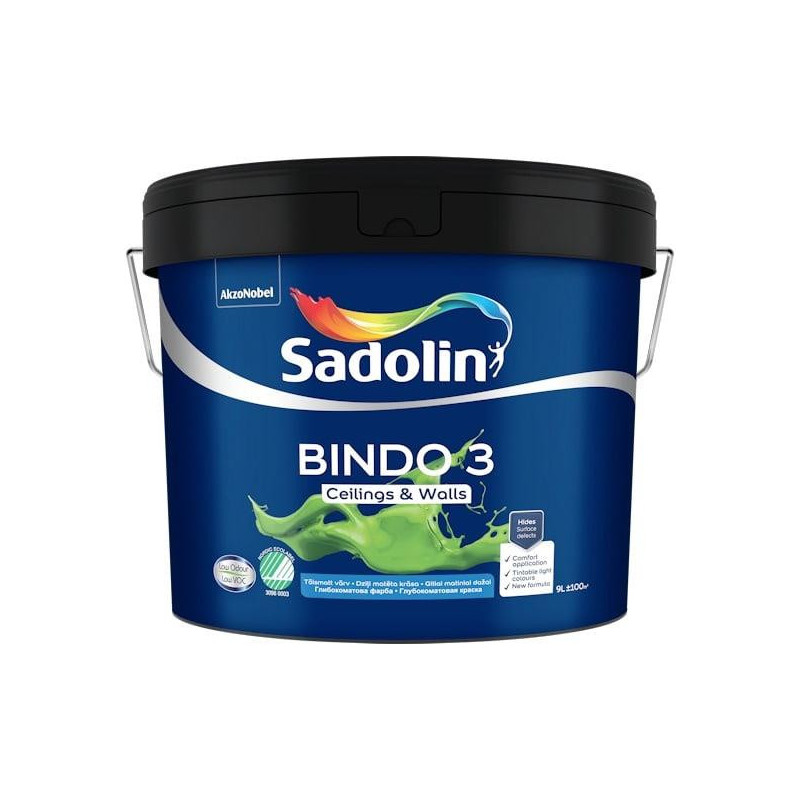 Dažai Sadolin Bindo 3 BW, balta, 9 l