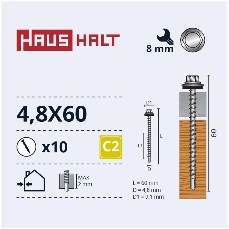 Savisriegiai Haushalt, DIN 7504K, 4,8 x 60 mm, 10 vnt.