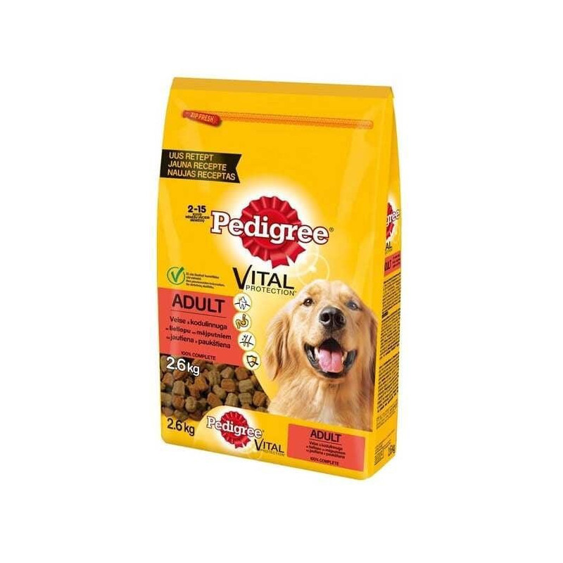 Sausas šunų maistas Pedigree Vital, jautiena, 2,6 kg