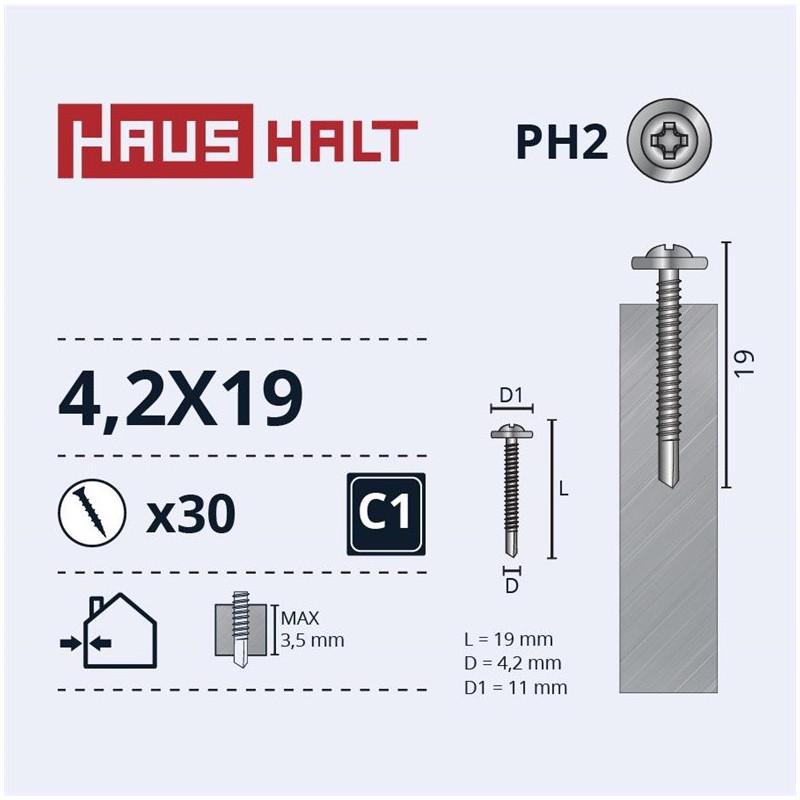 Savisriegiai Haushalt, DIN 14566, 4,2 x 19 mm, 30 vnt.