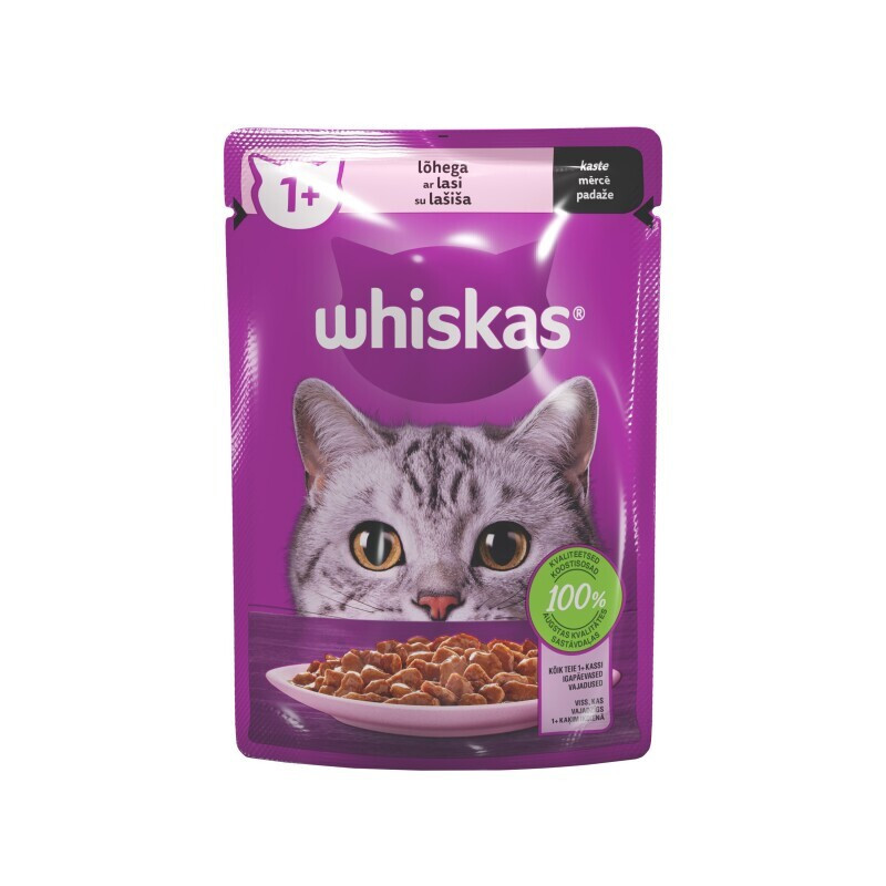 Konservuotas kačių ėdalas WHISKAS lašišos sk., 85 g