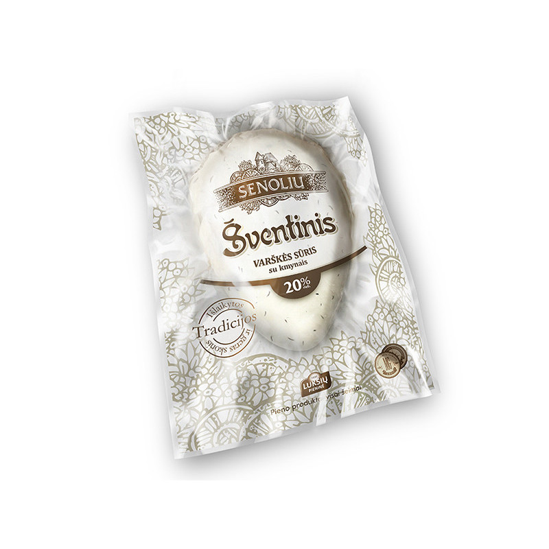 Varškės sūris su kmynais ŠVENTINIS, 20 %, vak. maži, 1 kg