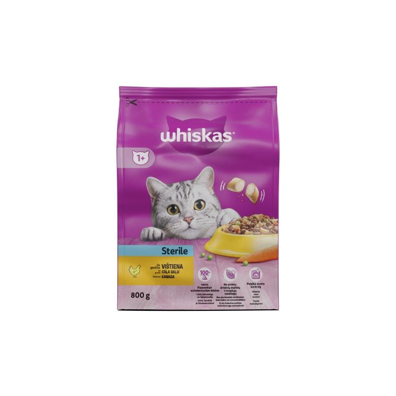 Sausas kačių maistas Whiskas Sterile, 0.8 kg