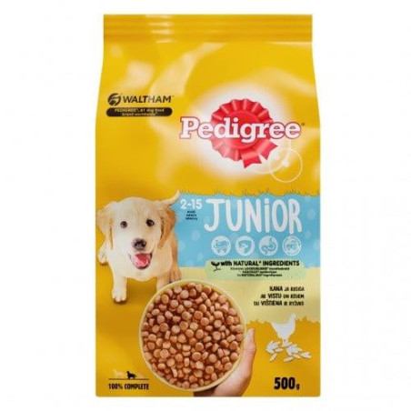 Sausas šunų maistas Pedigree Junior, vištiena/ryžiai, 0.5 kg