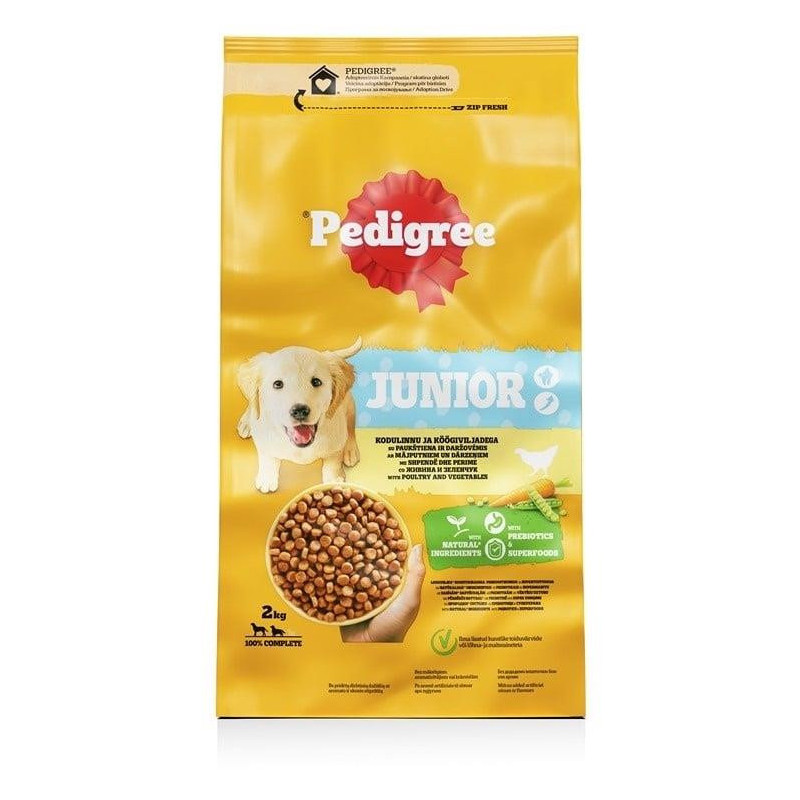 Sausas šunų maistas Pedigree Junior, vištiena/ryžiai, 2 kg