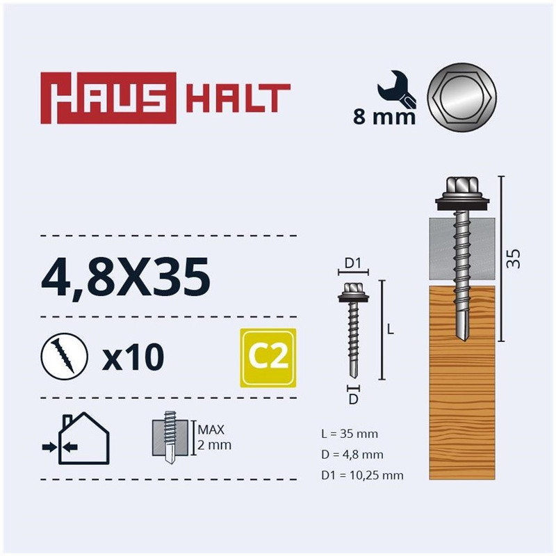 Savisriegiai Haushalt, DIN 7504K, 4,8 x 35 mm, 10 vnt.