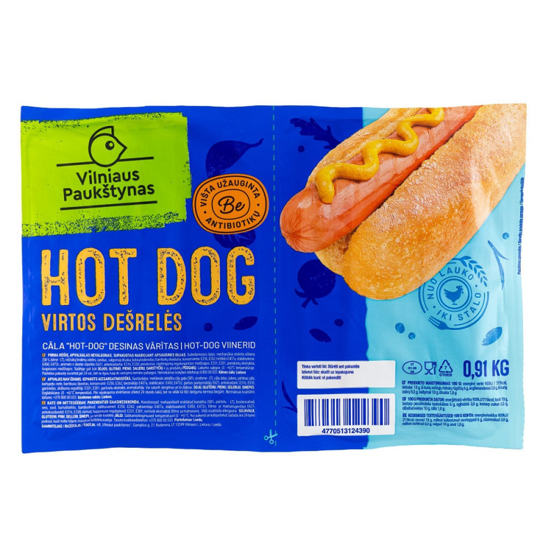 Virtos dešrelės dešrainiams HOT DOG, I r., 0.9 kg