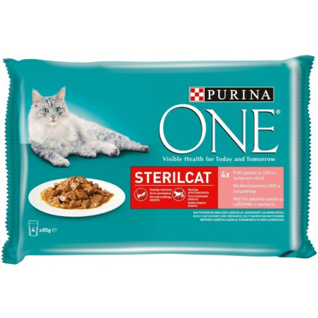 Konservuotas sterilizuotų kačių ėdalas su lašiša ONE, 4x85 g