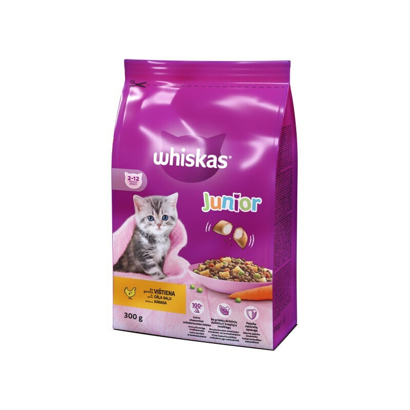 Sausas kačiukų ėdalas WHISKAS vištienos sk., 300 g