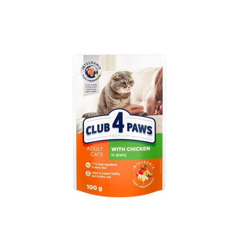 Konservuotas kačių ėdalas CLUB 4 PAWS su vištiena, 100 g