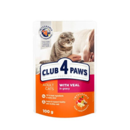 Konservuotas kačių ėdalas CLUB 4 PAWS su veršiena, 100 g