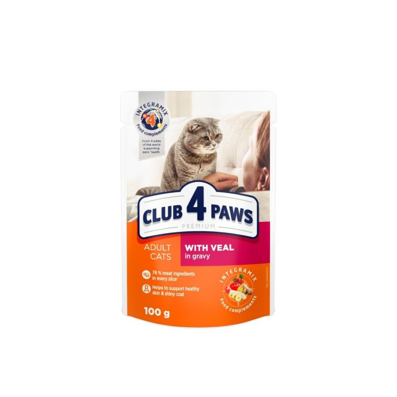 Konservuotas kačių ėdalas CLUB 4 PAWS su veršiena, 100 g