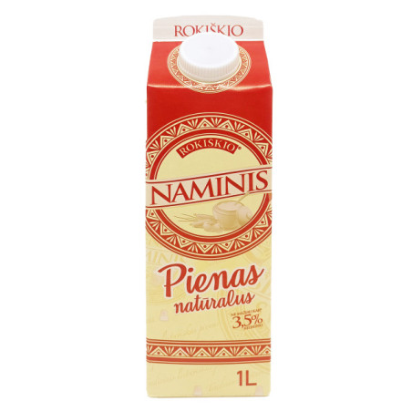 Pienas ROKIŠKIO NAMINIS, 3,5% rieb., 1 l