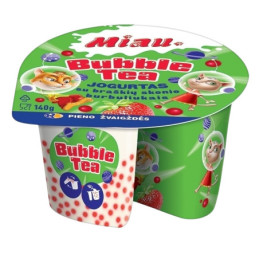 Jogurtas MIAU braškių BUBBLE TEA, 3 % rieb., 140 g